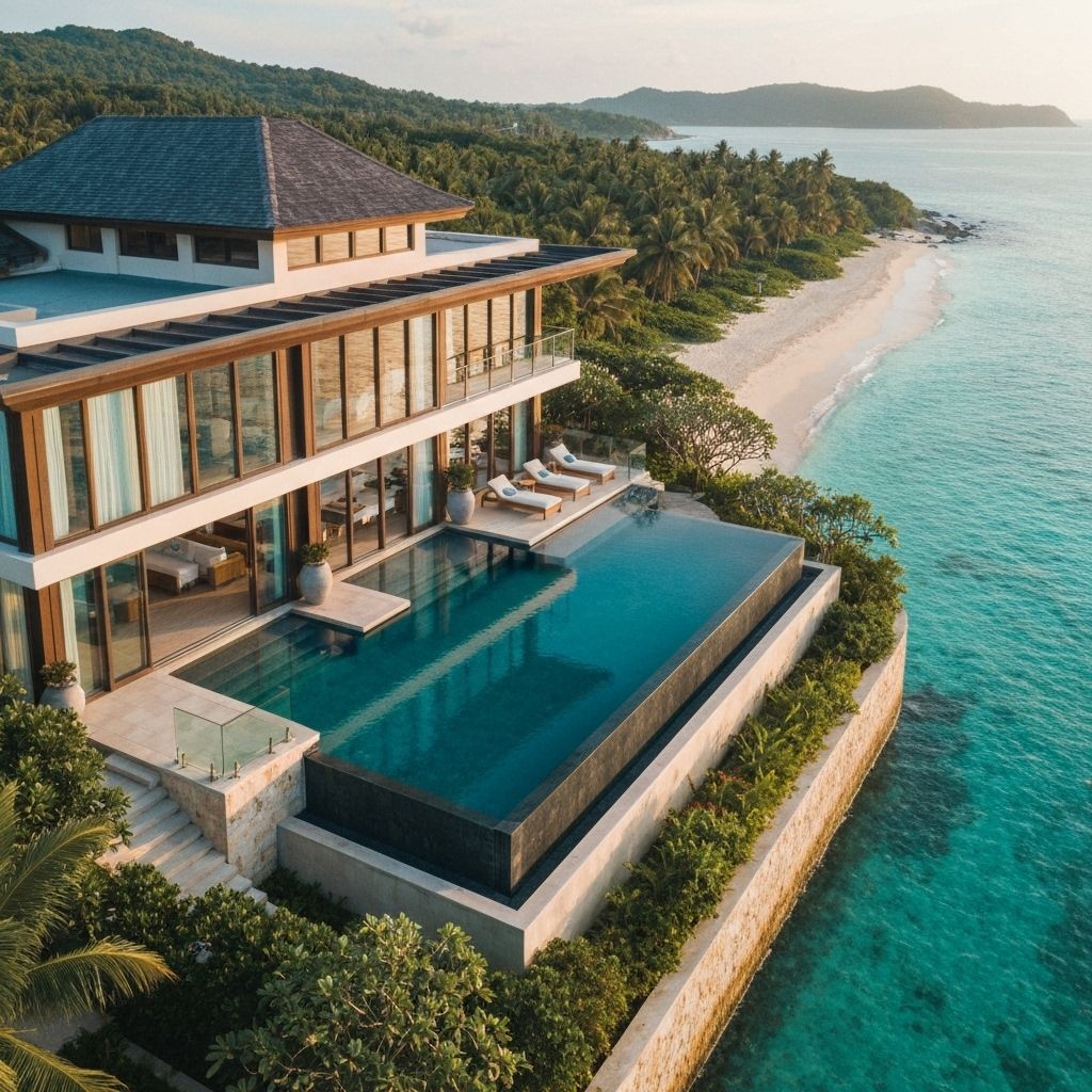 Villa de luxe avec piscine à débordement face à la plage tropicale